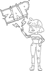 Fototapeta premium black and white cartoon alien rock fan girl