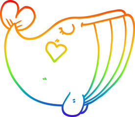 rainbow gradient line drawing cartoon whale with love heart
