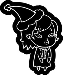 cute cartoon icon of a vampire girl wearing santa hat
