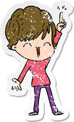 distressed sticker of a cartoon laughing woman