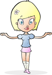 cartoon woman making balancing gesture