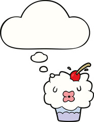 cartoon cupcake and thought bubble