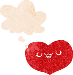 cartoon love heart and thought bubble in retro textured style