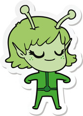 sticker of a smiling alien girl cartoon