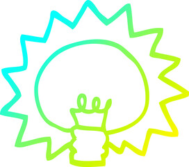 cold gradient line drawing cartoon shining light bulb