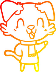 Fototapeta premium warm gradient line drawing laughing cartoon dog