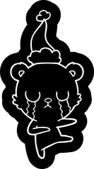 crying polar bear cartoon icon of a wearing santa hat