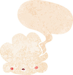 cute cartoon cloud and speech bubble in retro textured style