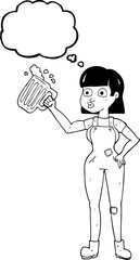 thought bubble cartoon woman with beer