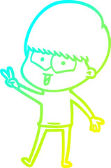cold gradient line drawing cartoon happy boy