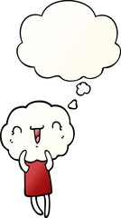 cute cartoon cloud head creature and thought bubble in smooth gradient style