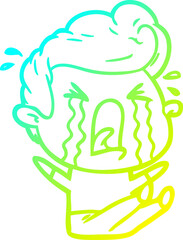 cold gradient line drawing cartoon crying man