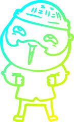 cold gradient line drawing cartoon happy bearded man