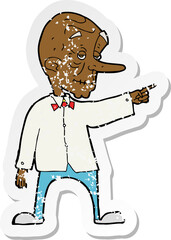 retro distressed sticker of a cartoon old man pointing