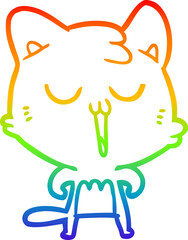 rainbow gradient line drawing cartoon cat singing