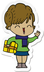 sticker of a cartoon laughing woman