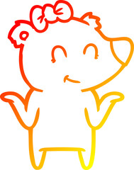 warm gradient line drawing female bear cartoon