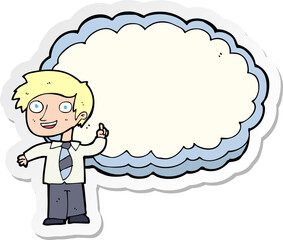sticker of a cartoon school boy with idea
