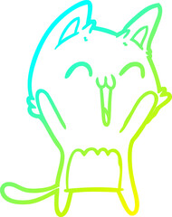 cold gradient line drawing happy cartoon cat meowing