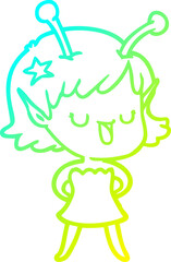cold gradient line drawing happy alien girl cartoon