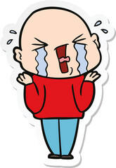 sticker of a cartoon crying bald man