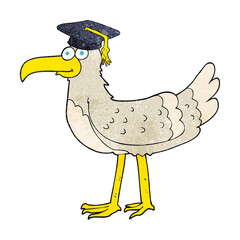 textured cartoon seagull with graduate cap