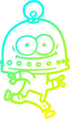 cold gradient line drawing happy carton robot with light bulb