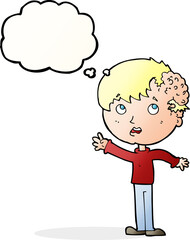 Obraz premium cartoon boy with growth on head with thought bubble