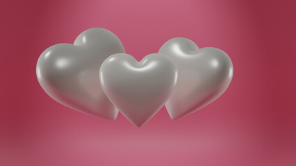 love family concept, 3 hearts, 3d render, hearbeat, alpha channel