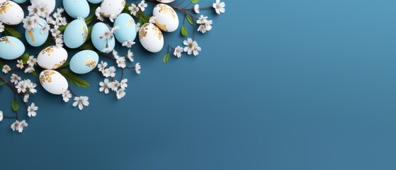 Blue Background With White Flowers and Eggs