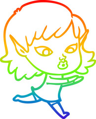 rainbow gradient line drawing pretty cartoon elf girl