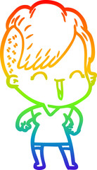 rainbow gradient line drawing cartoon happy hipster girl