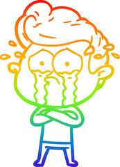 rainbow gradient line drawing cartoon crying man