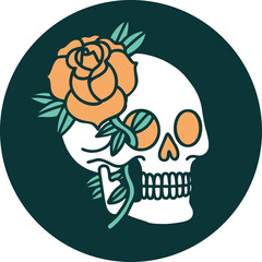 tattoo style icon of a skull and rose