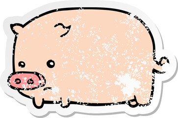 distressed sticker of a cute cartoon pig