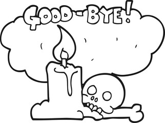 black and white cartoon goodbye sign