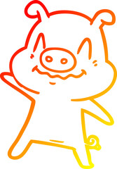 warm gradient line drawing nervous cartoon pig