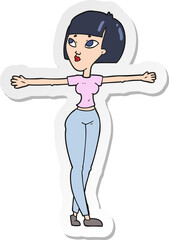 sticker of a cartoon woman spreading arms