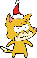 line drawing of a annoyed fox wearing santa hat