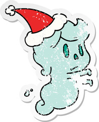 christmas distressed sticker cartoon of kawaii ghost