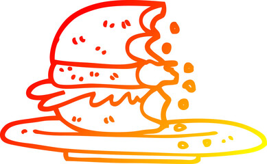 warm gradient line drawing cartoon half eaten burger