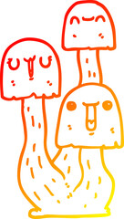 warm gradient line drawing cartoon mushroom