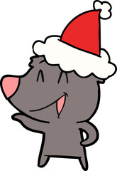 laughing bear line drawing of a wearing santa hat