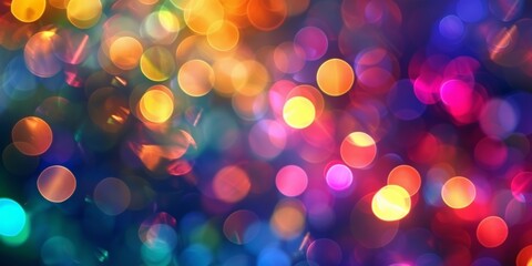 Rainbow bokeh lights, with blurred multicolored circles against a dark background - obrazy, fototapety, plakaty