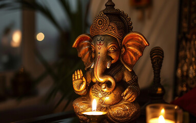 Obraz premium Ganesha abajur de mesa, ligado à noite