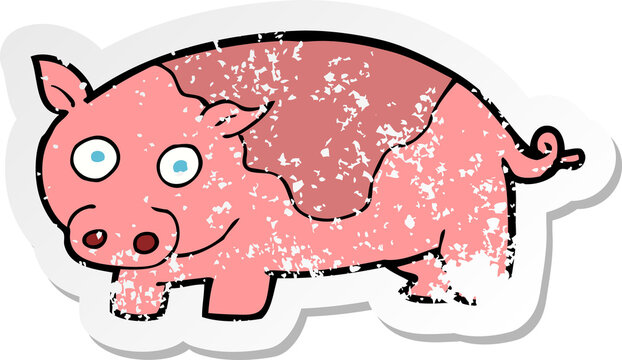 retro distressed sticker of a cartoon pig