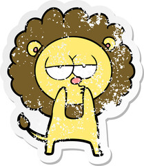 distressed sticker of a cartoon tired lion