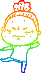 rainbow gradient line drawing cartoon annoyed old lady