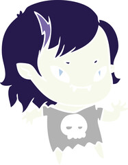 flat color style cartoon friendly vampire girl waving