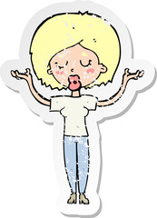 retro distressed sticker of a cartoon peaceful woman